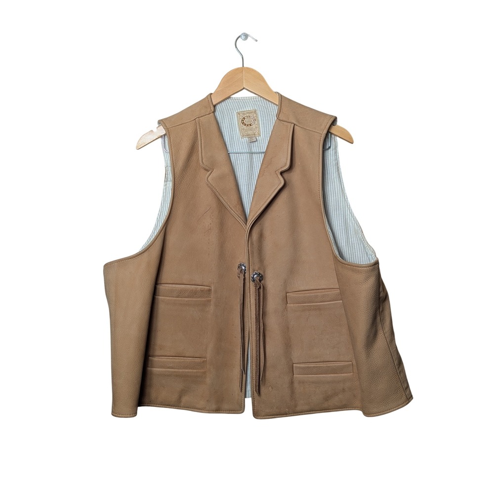 Wah Maker Frontier Clothing Vest Mens XXXL Khaki Western Leather Cinch Back